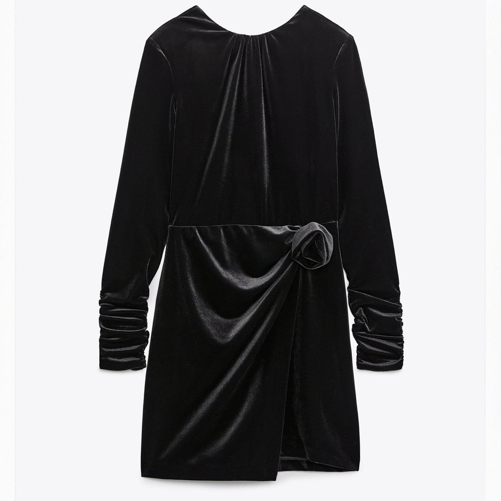 NWT Zara Draped Velvet Dress in Black size Small